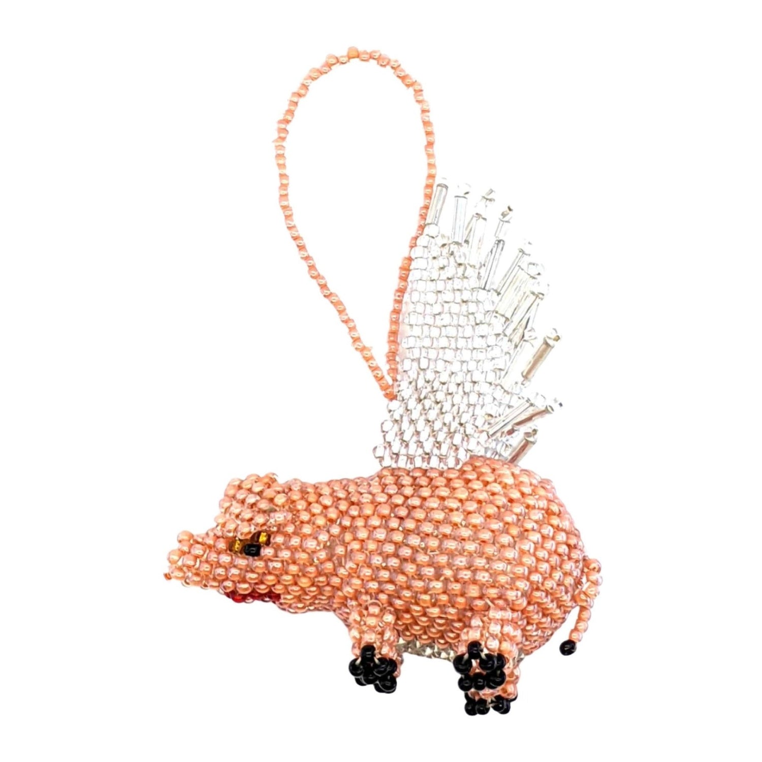 Pig with Wings Beaded Ornament - Light Orange Long - A Thread of Hope Guatemalan Fair Trade