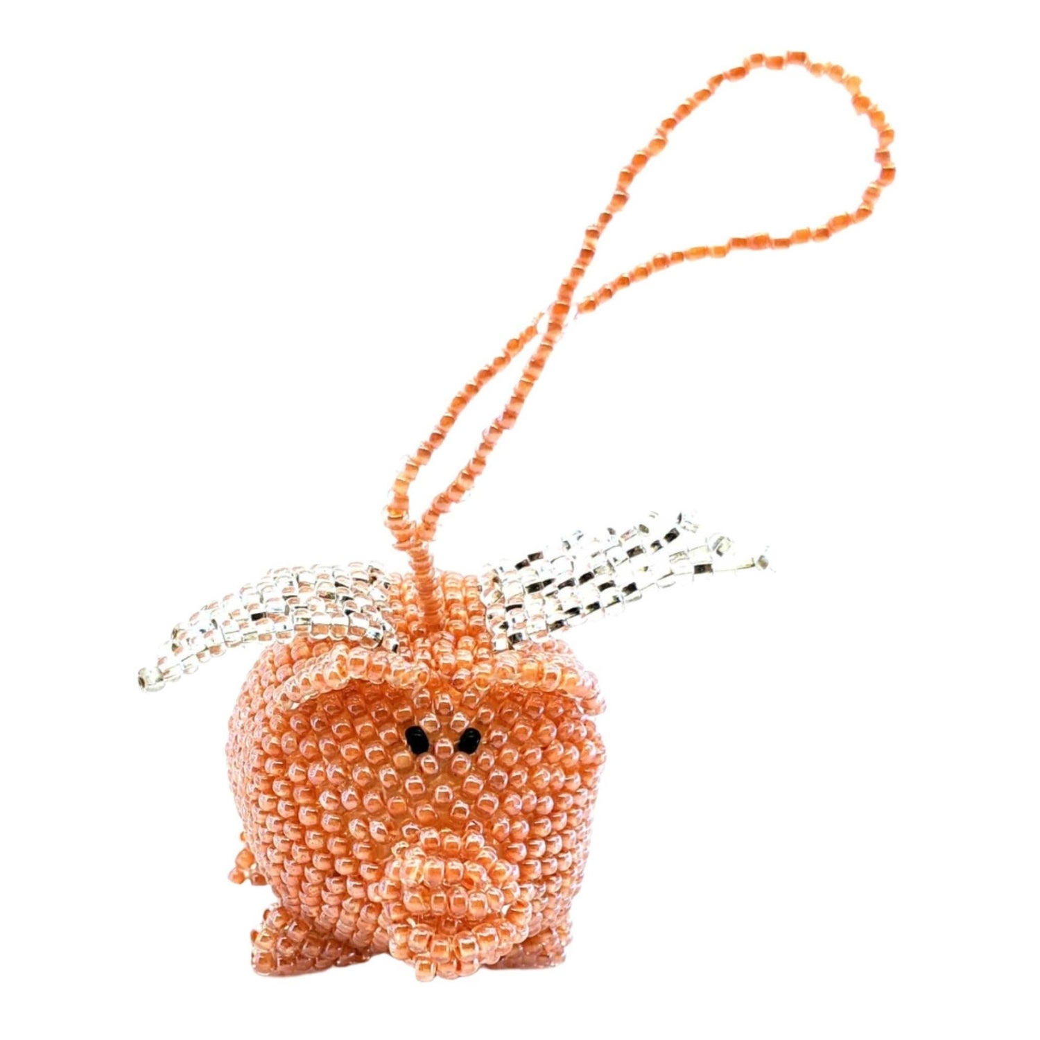 Pig with Wings Beaded Ornament - Light Orange - Round - A Thread of Hope Guatemalan Fair Trade