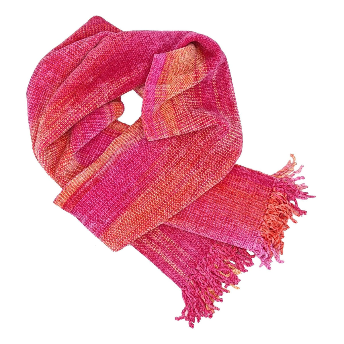 Pink with Yellow Bamboo Chenille Handwoven Scarf 8 x 68 - A Thread of Hope Guatemalan Fair Trade