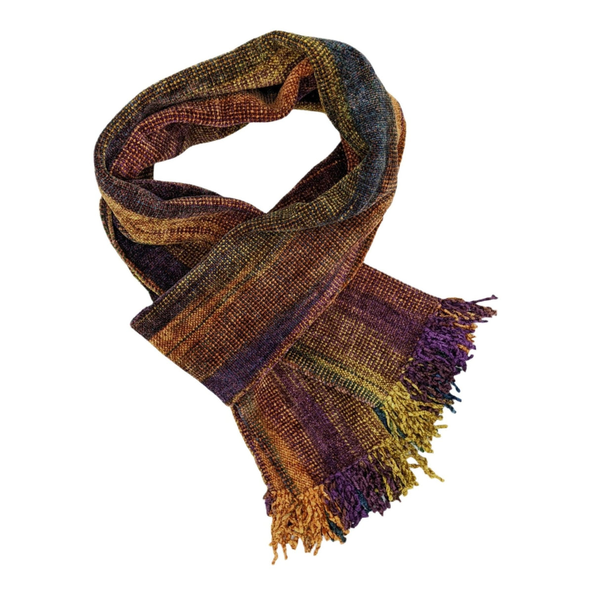 Purple, Apricot, and Blue Bamboo Chenille Handwoven Scarf 8 x 68 - A Thread of Hope Guatemalan Fair Trade