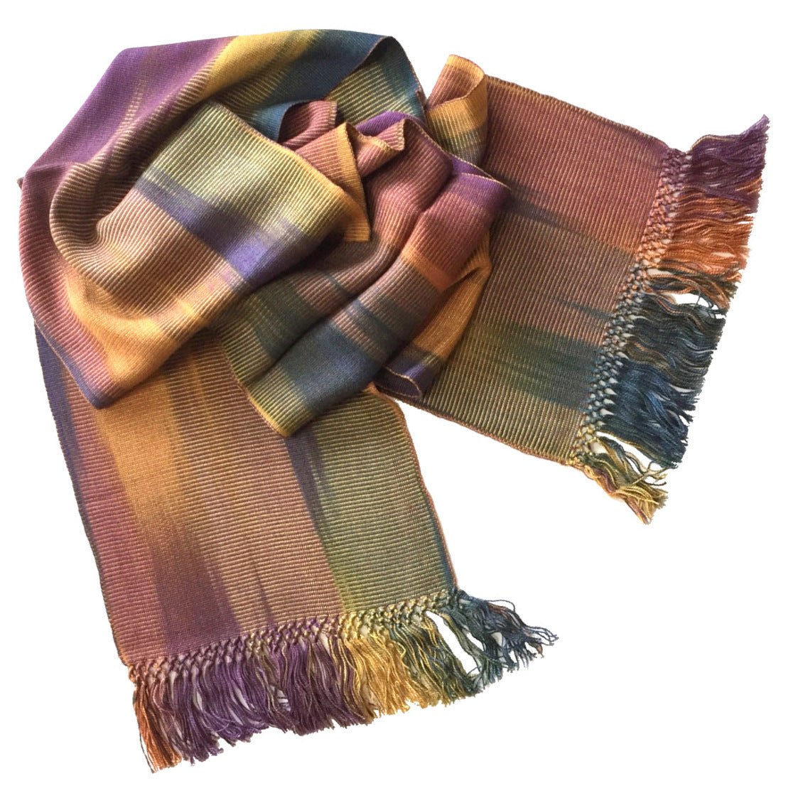 Purple, Apricot and Blue Lightweight Bamboo Handwoven Scarf 8 x 68 - A Thread of Hope Guatemalan Fair Trade