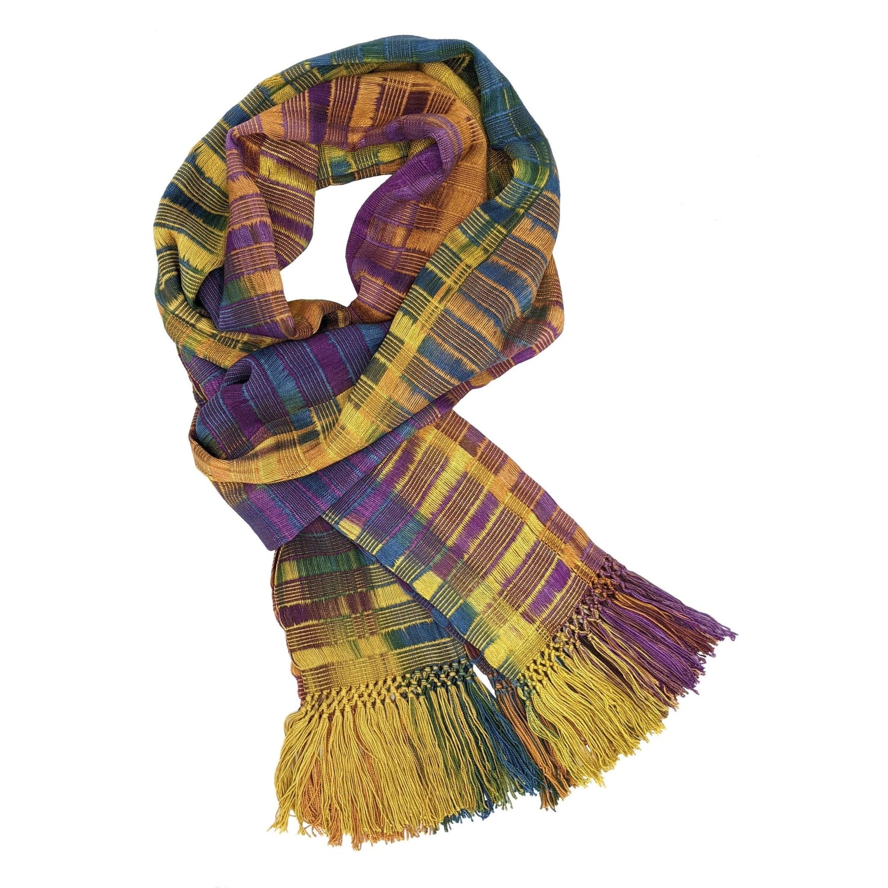 Purple, Apricot and Blue Lightweight Bamboo Open - Weave Handwoven Scarf 8 x 68 - A Thread of Hope Guatemalan Fair Trade