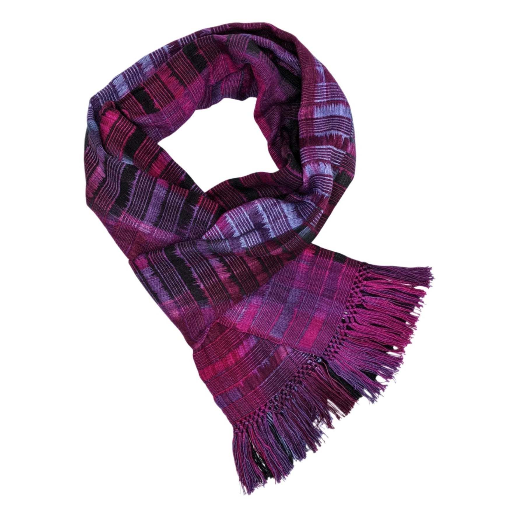 Purple, Violet and Black Lightweight Bamboo Open - Weave Handwoven Scarf 8 x 68 - A Thread of Hope Guatemalan Fair Trade