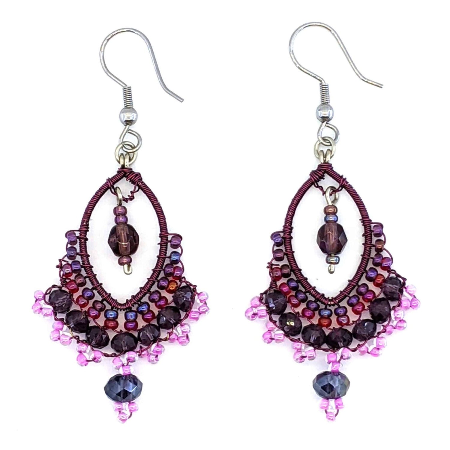 Purples and Pink Catarina Beaded Earrings - A Thread of Hope Guatemalan Fair Trade