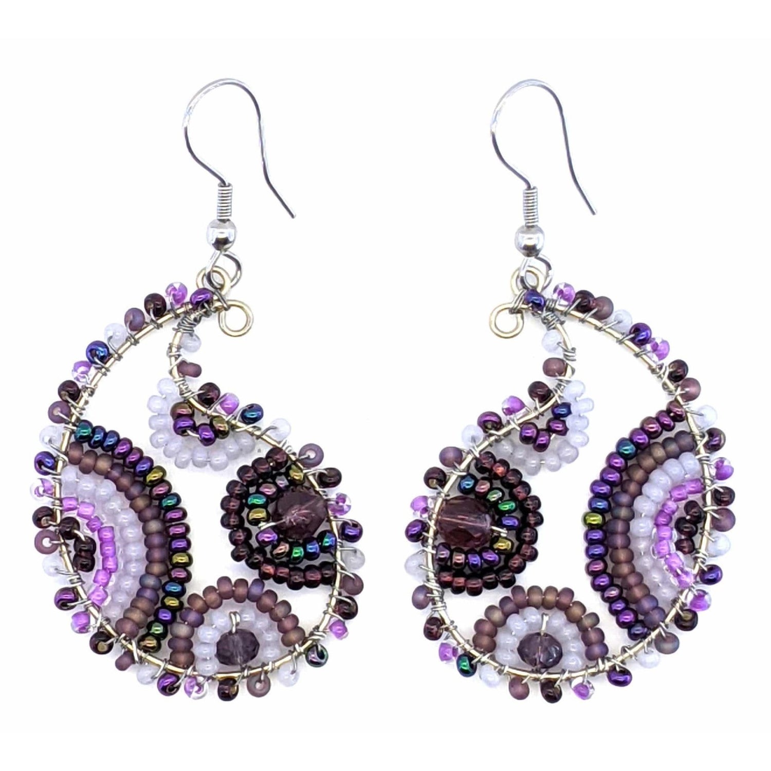 Purples Paisley Beaded Earrings - A Thread of Hope Guatemalan Fair Trade