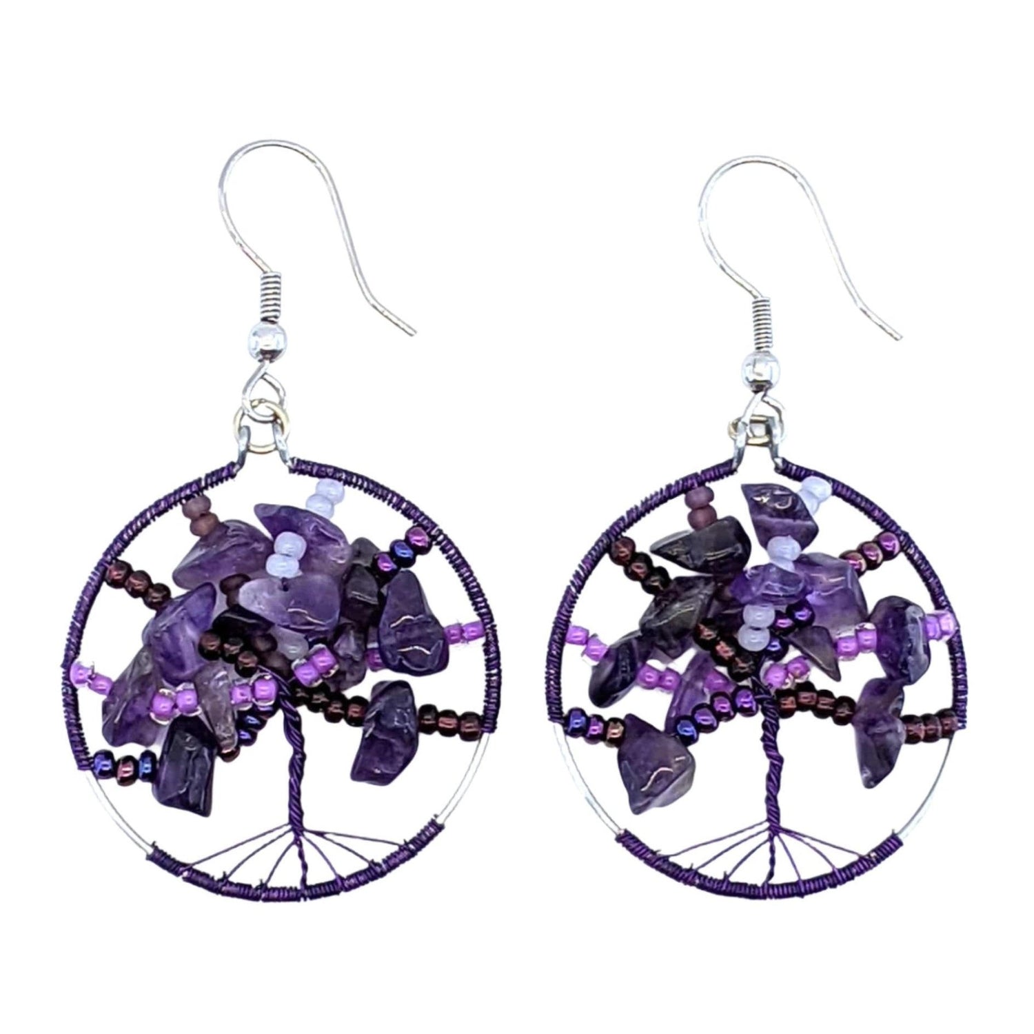 Purples Tree of Life Beaded Earrings - A Thread of Hope Guatemalan Fair Trade