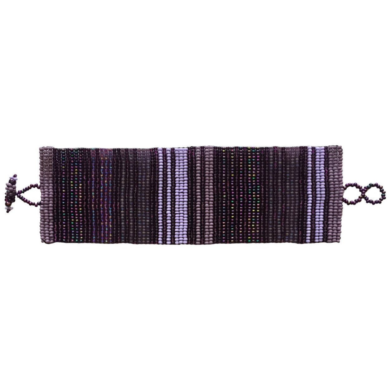 Purples Wide Woven Stripes Beaded Bracelet - A Thread of Hope Guatemalan Fair Trade