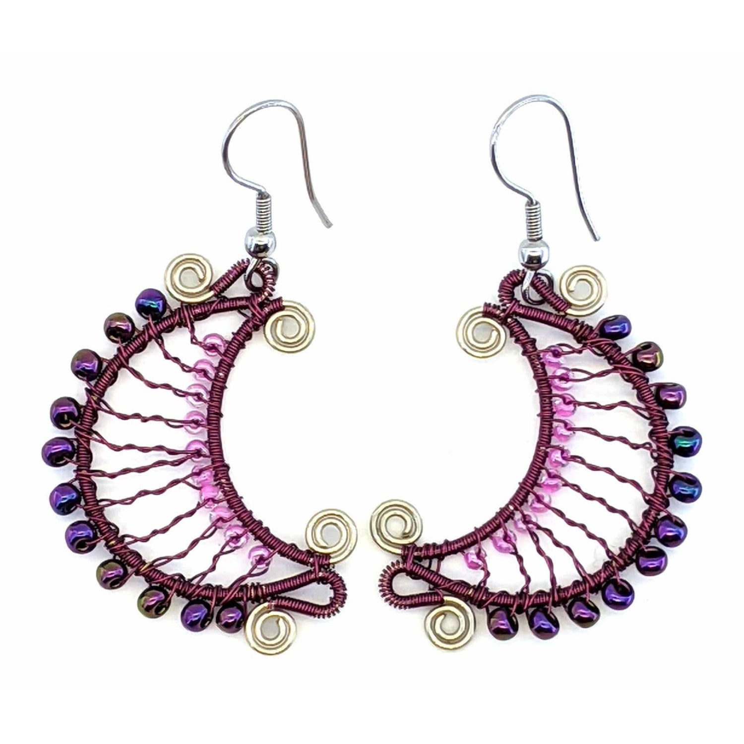 Purples with Pink Crescent Moon Beaded Earrings - A Thread of Hope Guatemalan Fair Trade