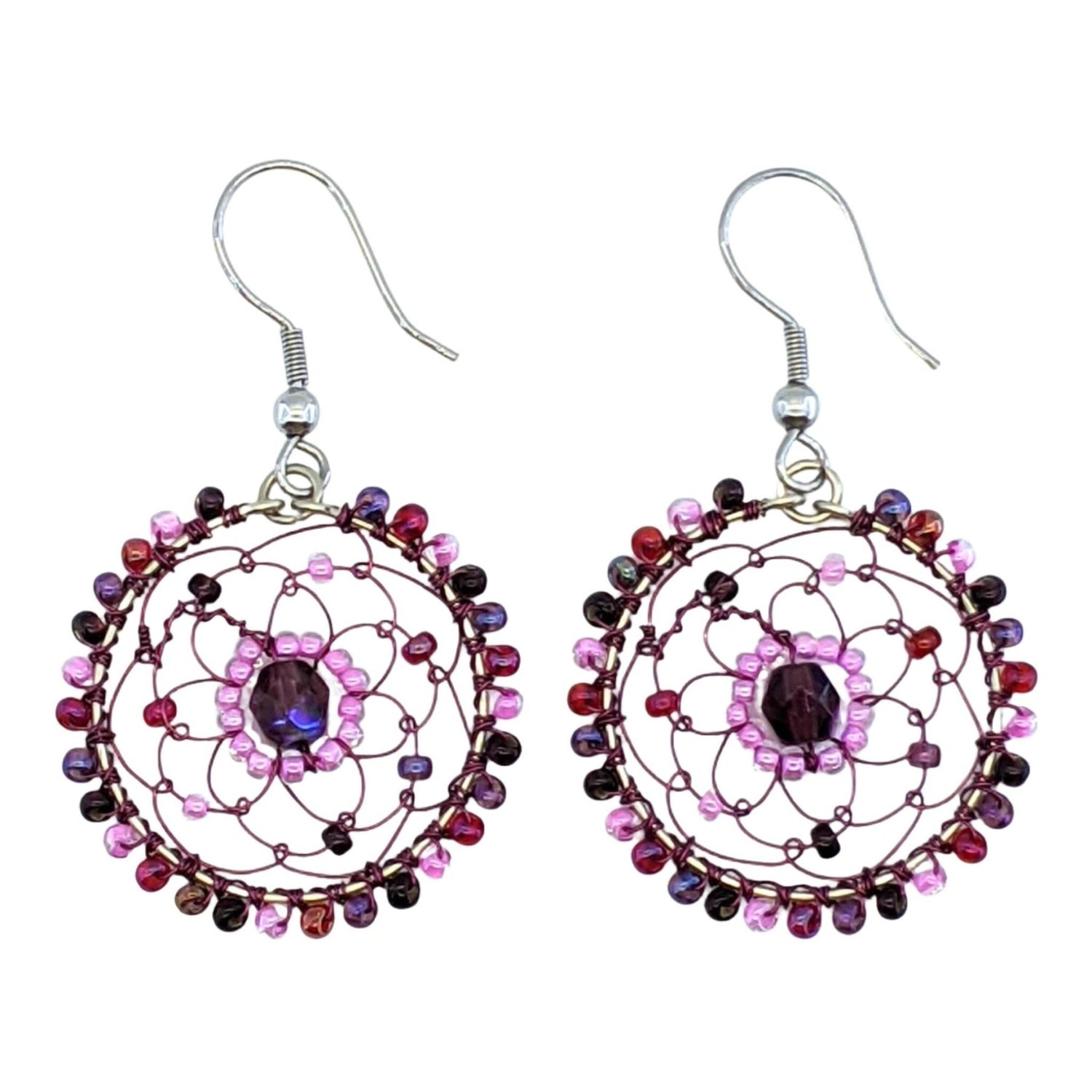 Purples with Pink Olivia Dreamcatcher Beaded Earrings - A Thread of Hope Guatemalan Fair Trade