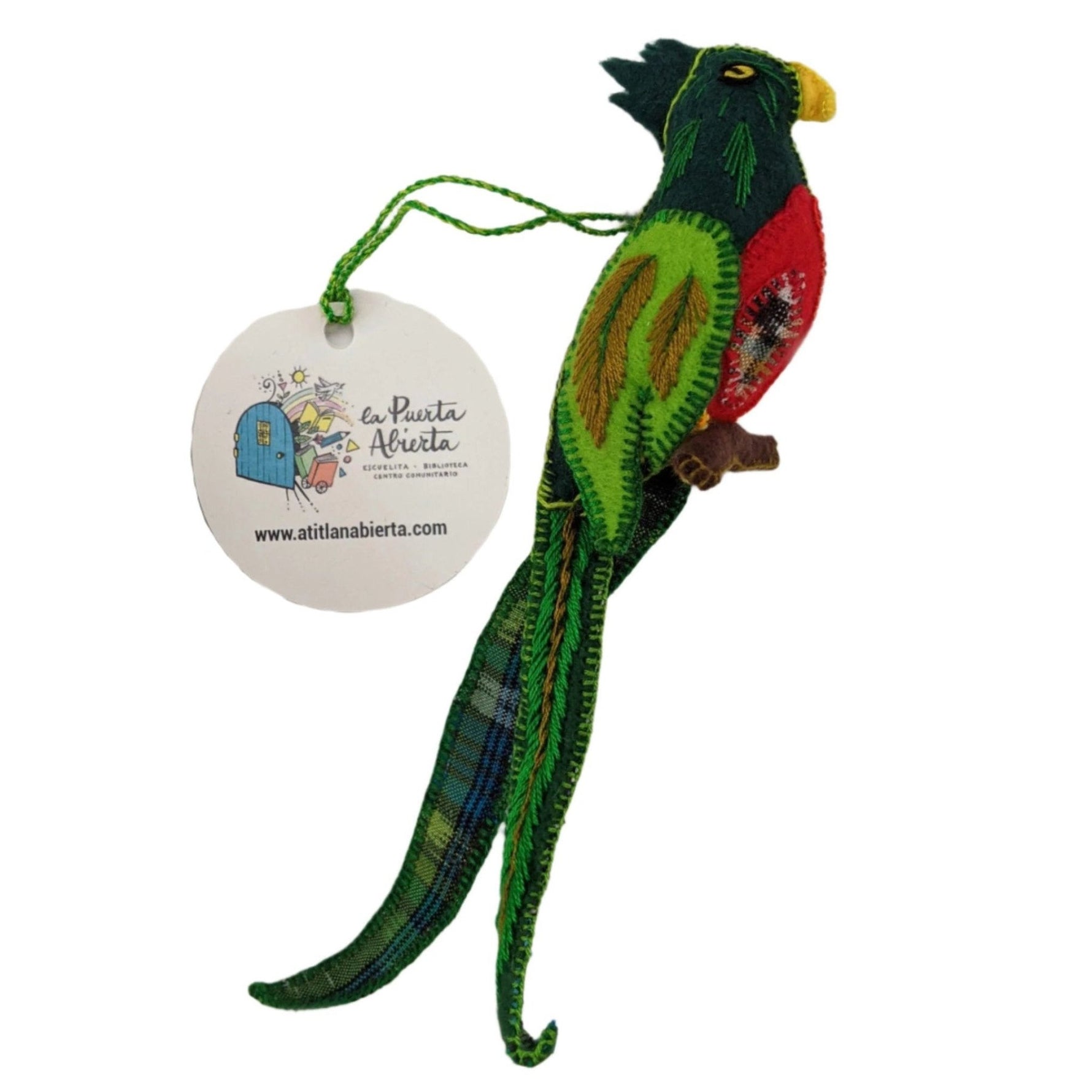 Quetzal Ornament - Felt and Repurposed Traditional Fabric - A Thread of Hope Guatemalan Fair Trade