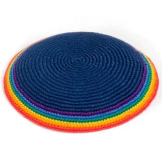 Rainbow Kippah (Yarmulke) in Navy - A Thread of Hope Guatemalan Fair Trade