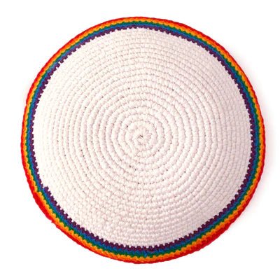 Rainbow Kippah (Yarmulke) in White - A Thread of Hope Guatemalan Fair Trade