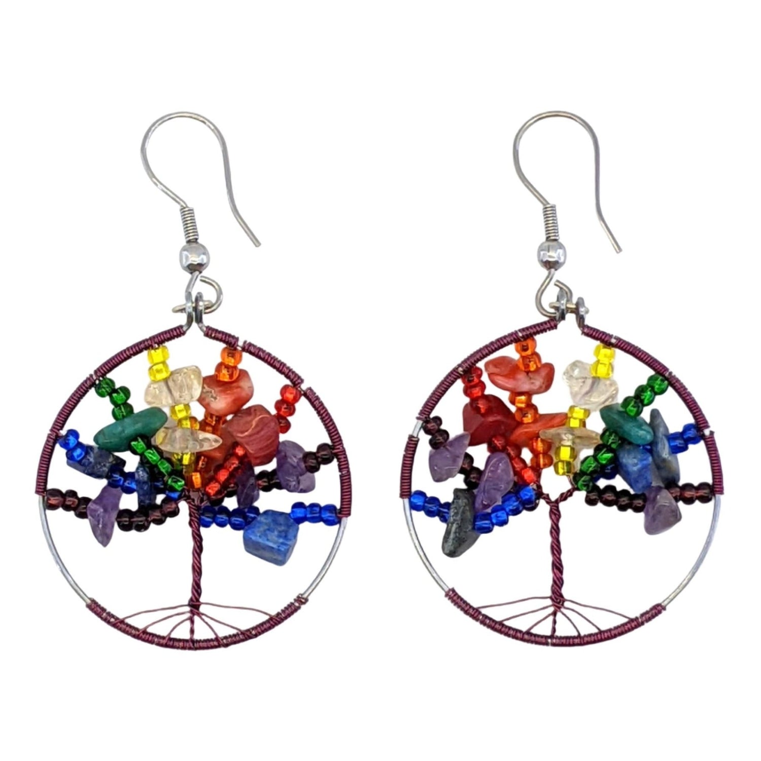 Rainbow Tree of Life Beaded Earrings - A Thread of Hope Guatemalan Fair Trade