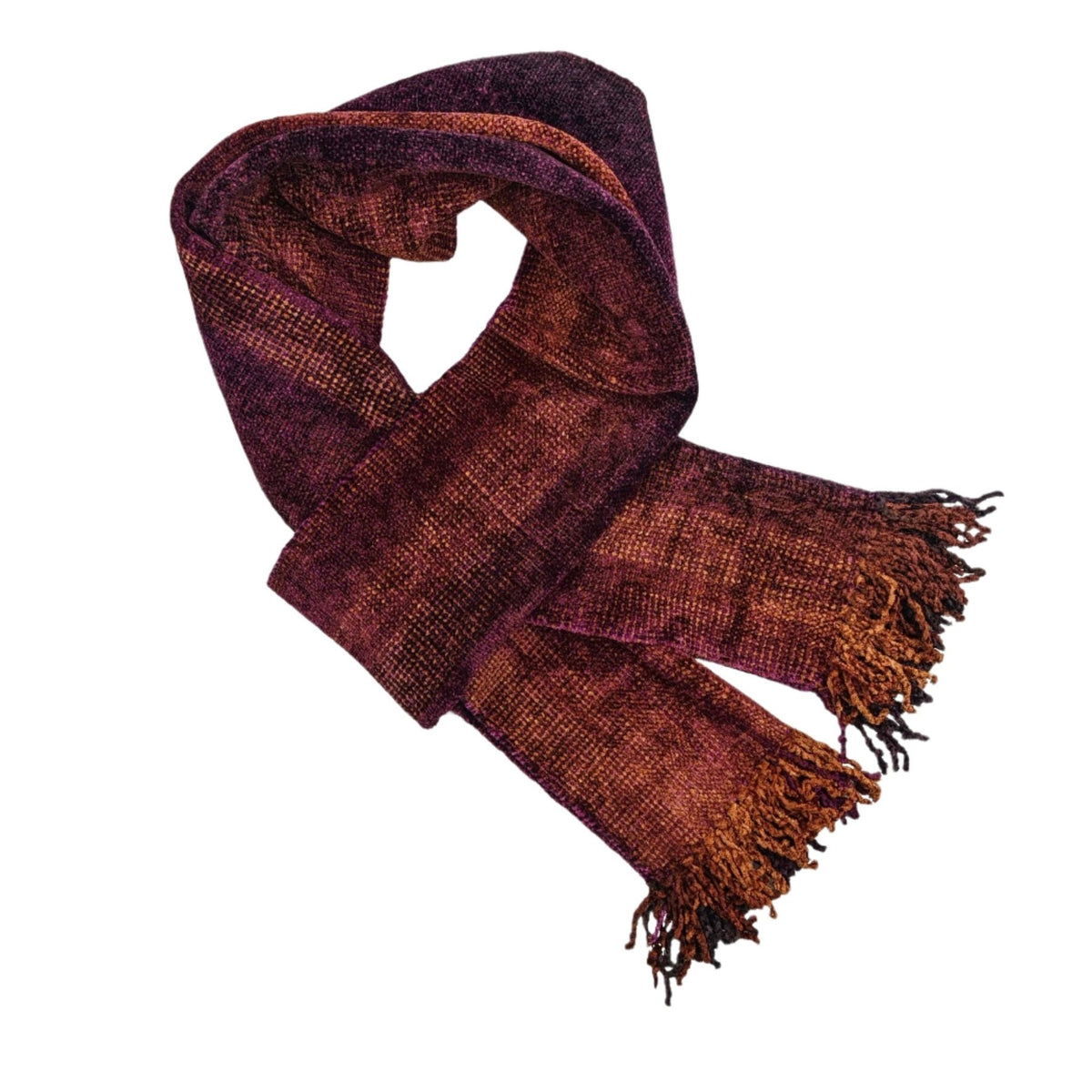 Raspberry and Apricot Bamboo Chenille Handwoven Scarf 8 x 68 - A Thread of Hope Guatemalan Fair Trade