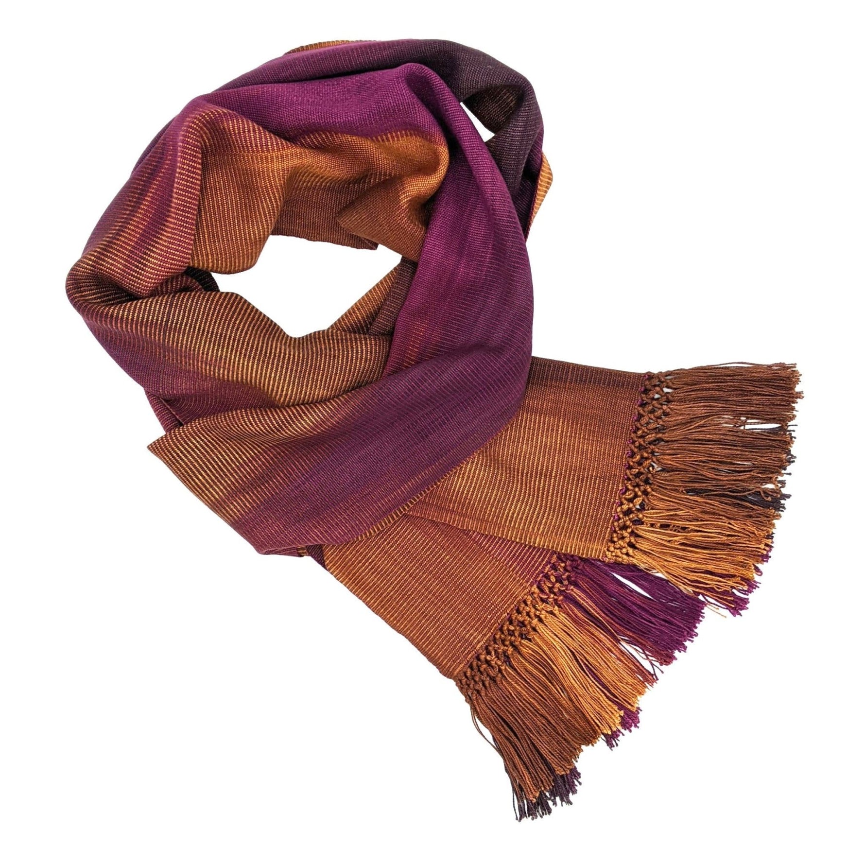 Raspberry and Apricot Lightweight Bamboo Handwoven Scarf 8 x 68 - A Thread of Hope Guatemalan Fair Trade