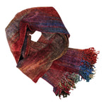 Red, Blue, Cream, and Brown Bamboo Chenille Handwoven Scarf 8 x 68 - A Thread of Hope Guatemalan Fair Trade