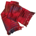 Red, Blue, Light Coffee Lightweight Bamboo Open - Weave Handwoven Scarf 8 x 68 - A Thread of Hope Guatemalan Fair Trade