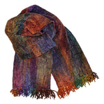 Red, Gold, Olive, Brown, Blue and Purple Bamboo Chenille Handwoven Scarf 8 x 68 - A Thread of Hope Guatemalan Fair Trade