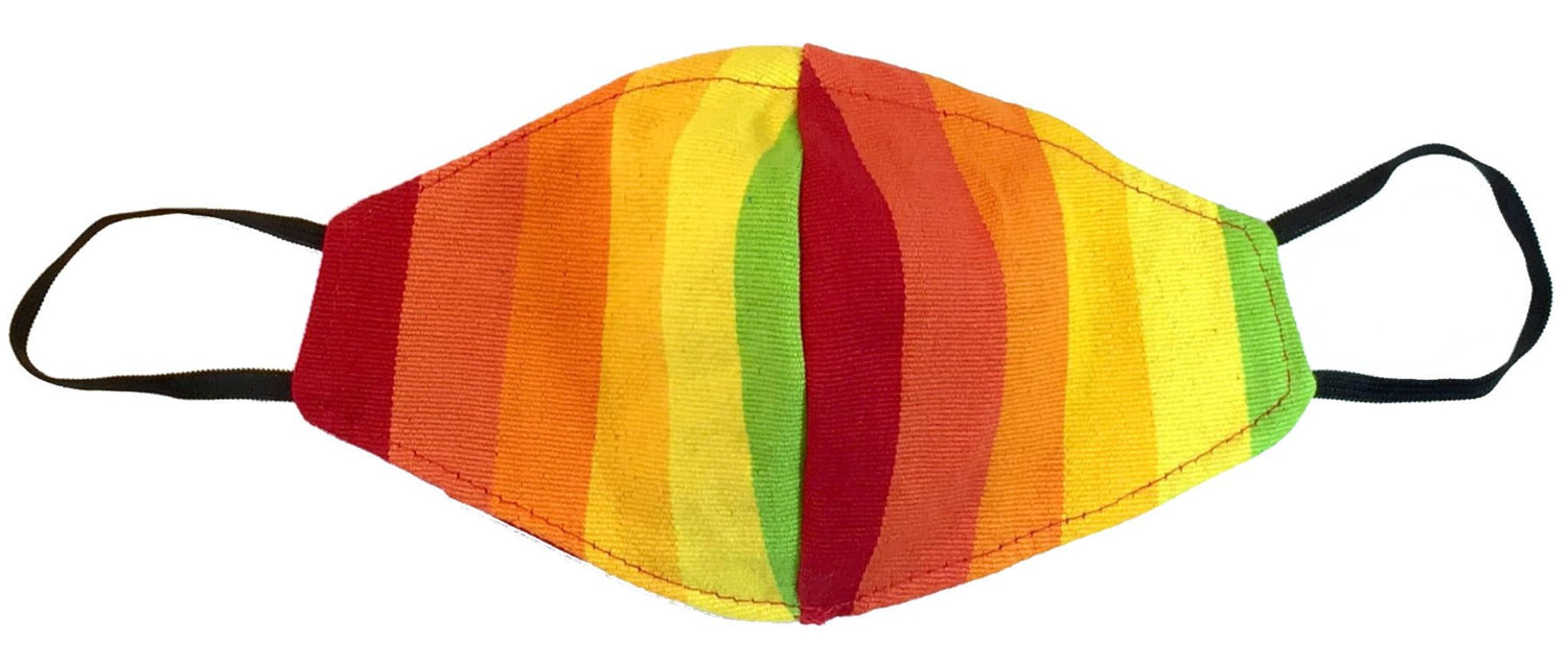 Red, Orange, Yellow, Lime Stripe Handwoven Fitted Cotton Mask - A Thread of Hope Guatemalan Fair Trade