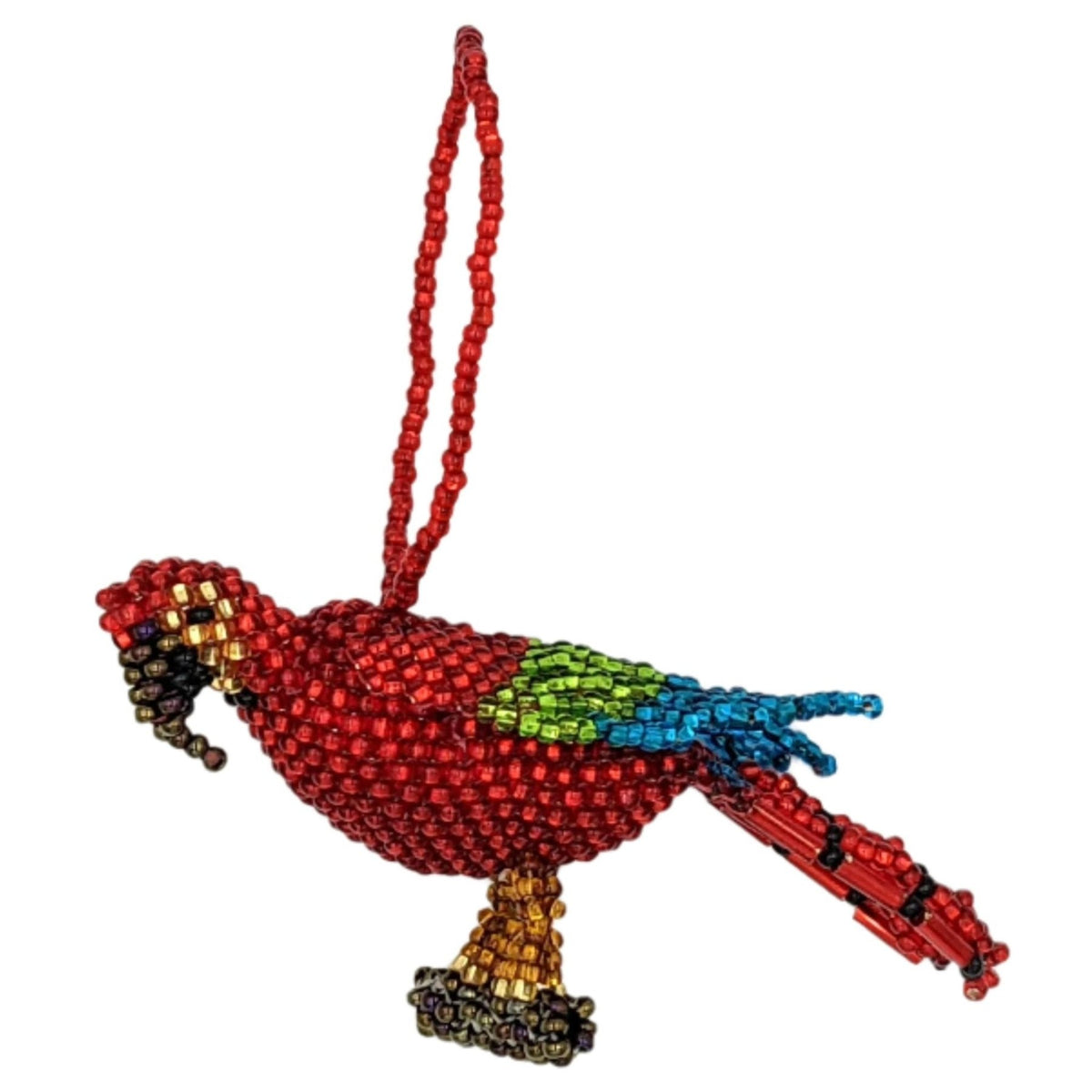 Red Parrot on a Branch Beaded Ornament - A Thread of Hope Guatemalan Fair Trade