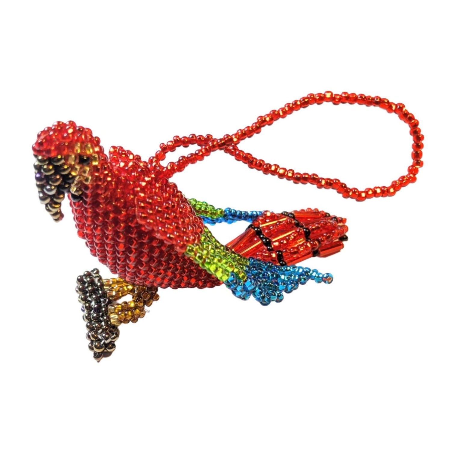 Red Parrot on a Branch Beaded Ornament - A Thread of Hope Guatemalan Fair Trade