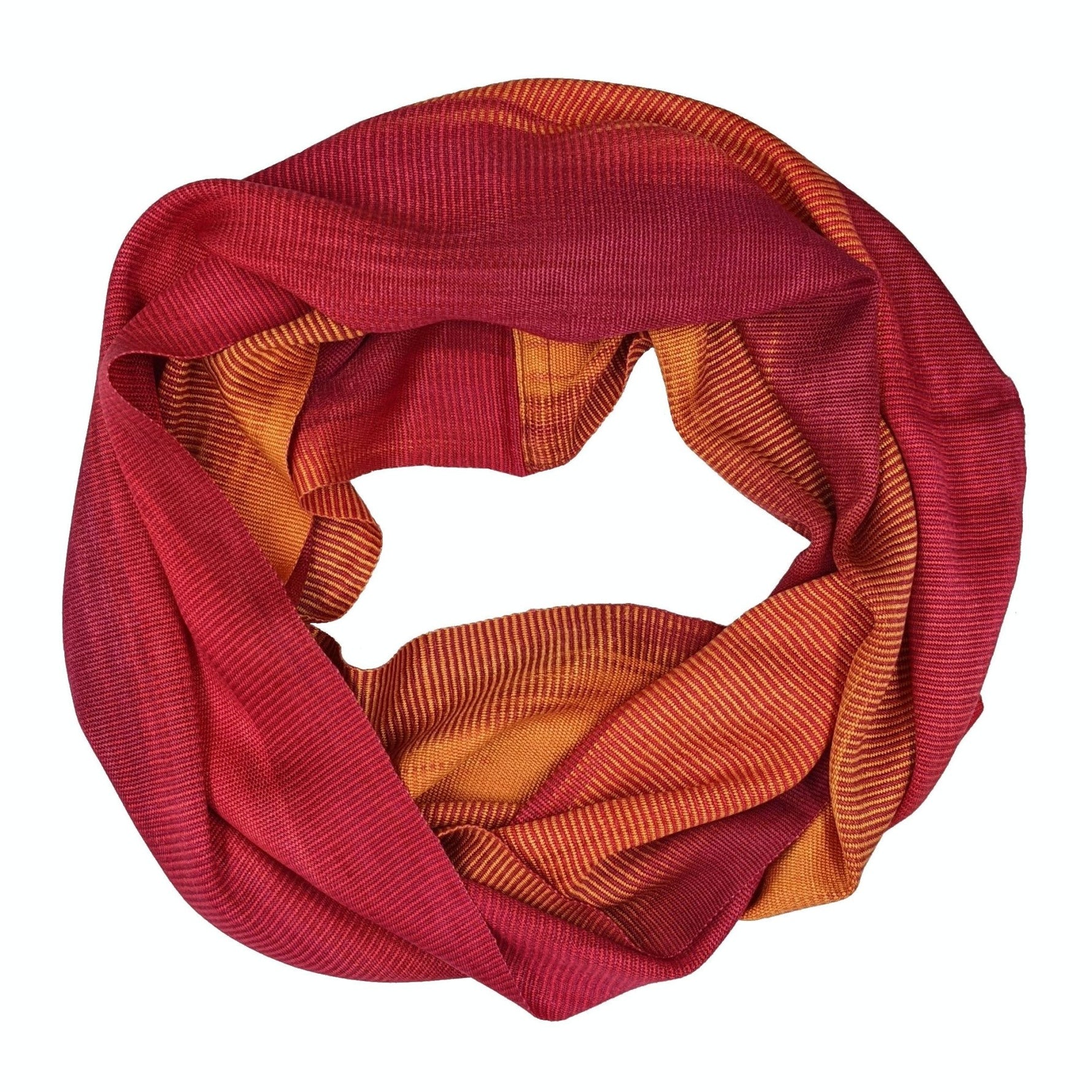 Red with Orange Lightweight Bamboo Handwoven Infinity Scarf 11 x 68 - A Thread of Hope Guatemalan Fair Trade