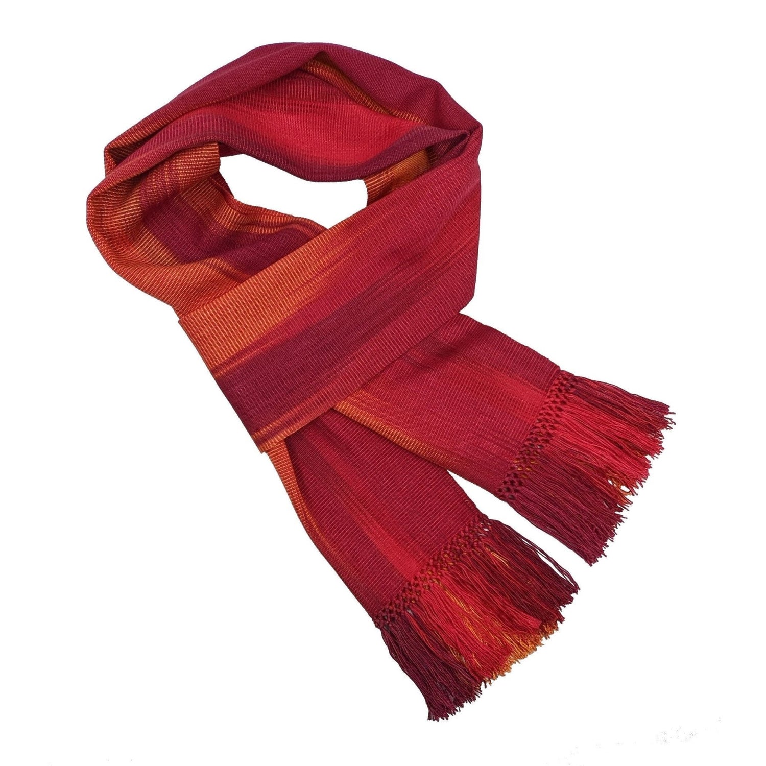 Red with Orange Lightweight Bamboo Handwoven Scarf 8 x 68 - A Thread of Hope Guatemalan Fair Trade