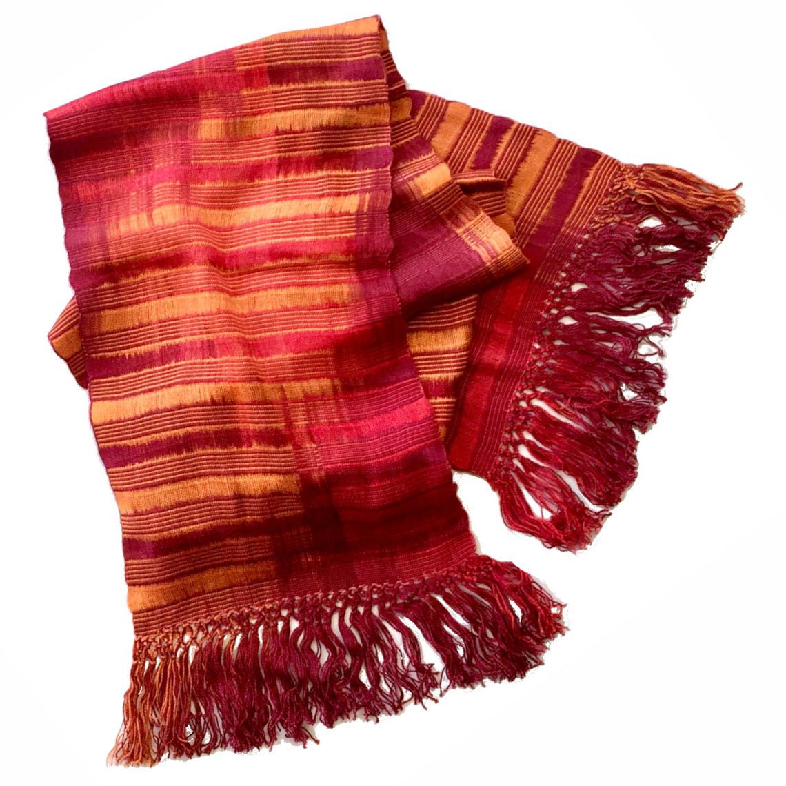 Red with Orange Lightweight Bamboo Open - Weave Handwoven Scarf 8 x 68 - A Thread of Hope Guatemalan Fair Trade