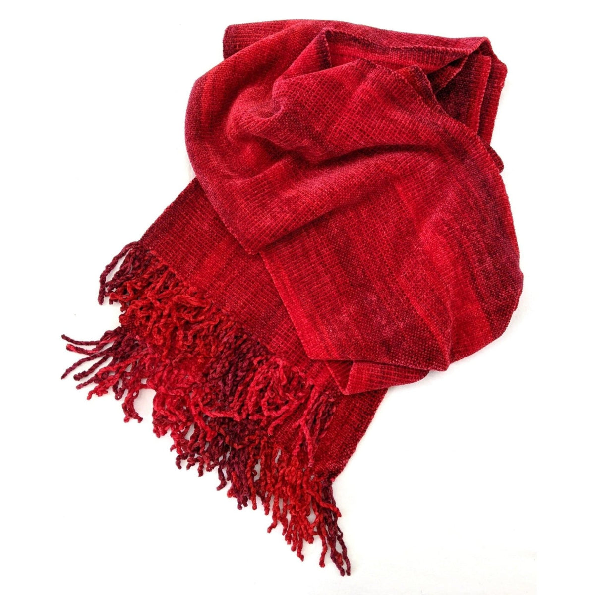 Reds (Bright!) Bamboo Chenille Handwoven Scarf 8 x 68 - A Thread of Hope Guatemalan Fair Trade