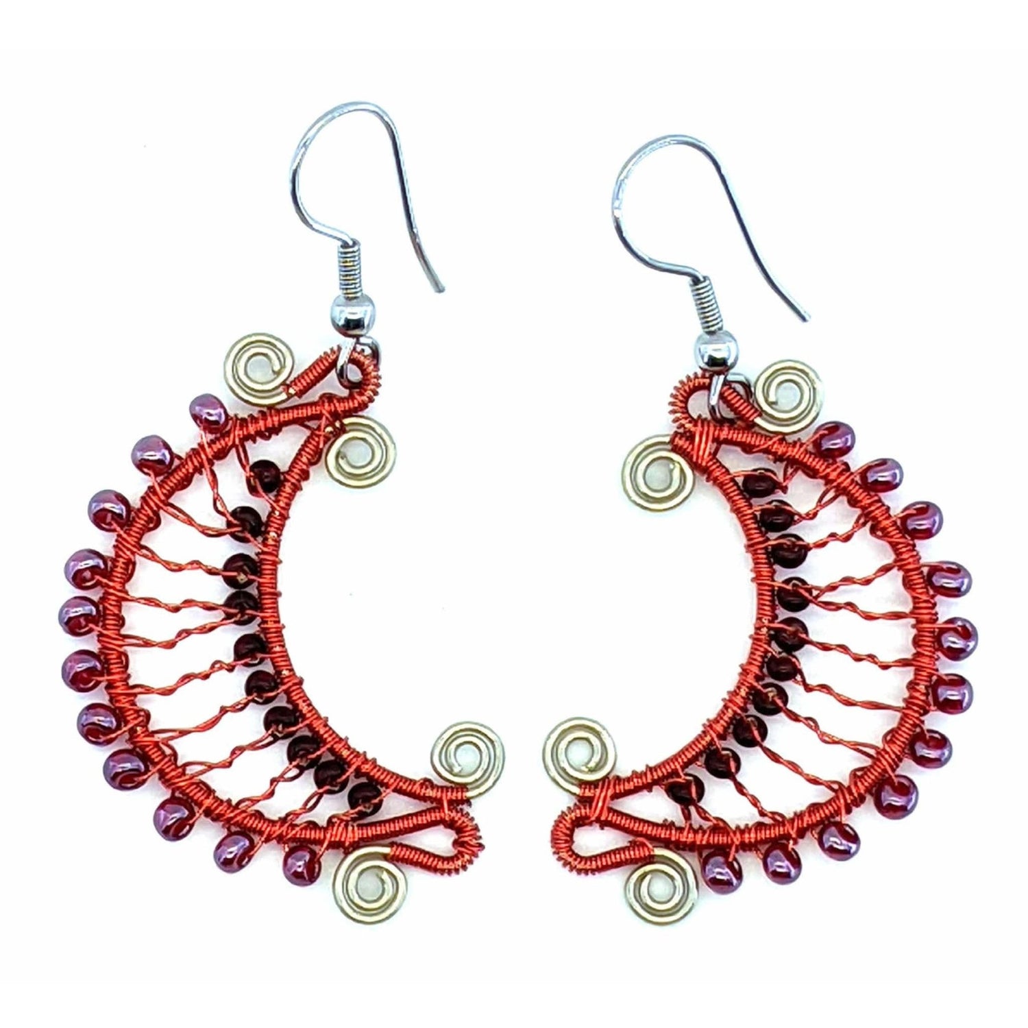 Reds Crescent Moon Beaded Earrings - A Thread of Hope Guatemalan Fair Trade