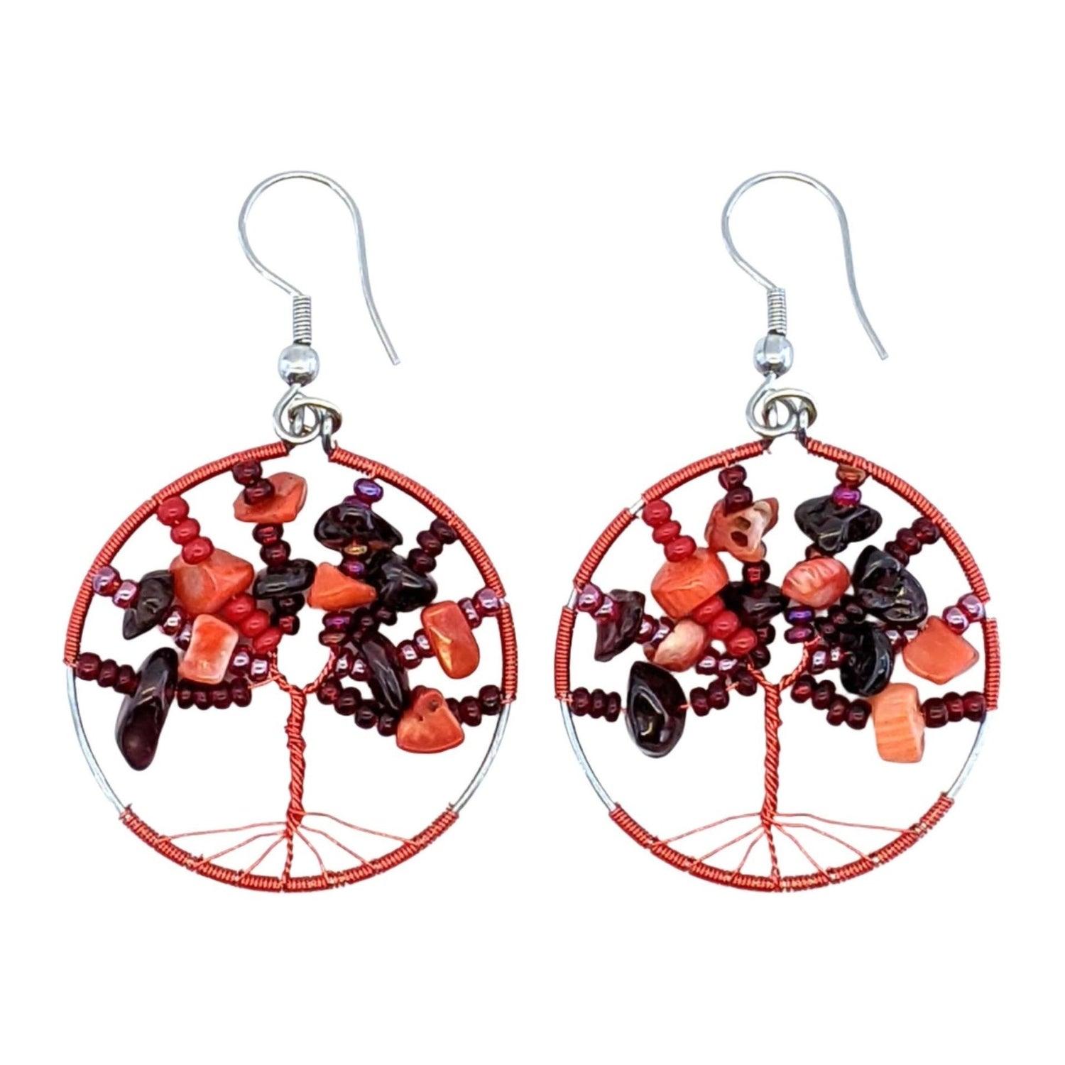 Reds Tree of Life Beaded Earrings - A Thread of Hope Guatemalan Fair Trade