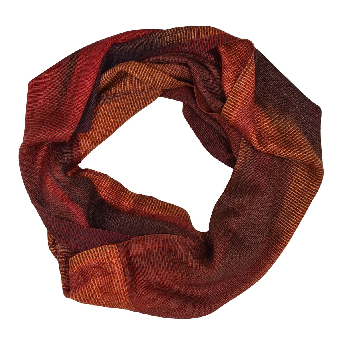 Rich Reds and Copper Lightweight Bamboo Handwoven Infinity Scarf 11 x 68 - A Thread of Hope Guatemalan Fair Trade