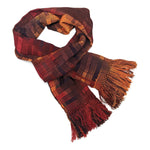 Rich Reds and Copper Lightweight Bamboo Open - Weave Handwoven Scarf 8 x 68 - A Thread of Hope Guatemalan Fair Trade