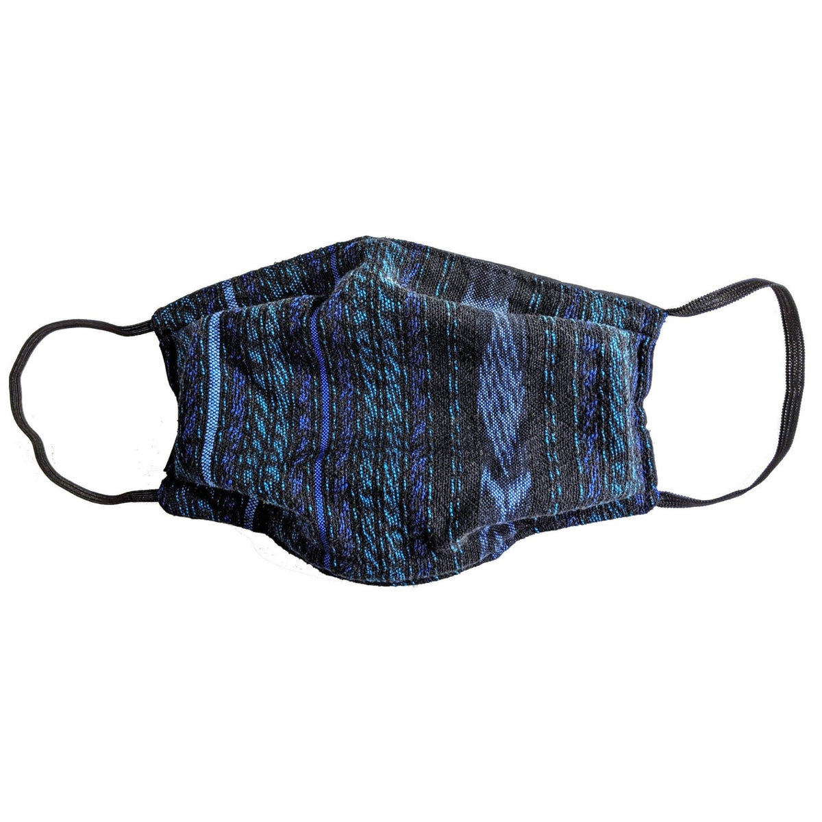 Sapphire, Emerald and Black Jaspe Handwoven Pleated Cotton Mask - A Thread of Hope Guatemalan Fair Trade