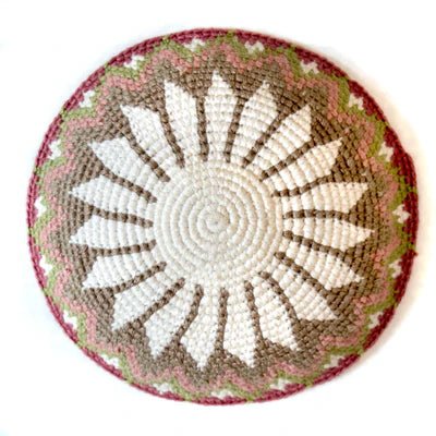 Soft Floral Kippah (Yarmulke) with Off - White Center - A Thread of Hope Guatemalan Fair Trade