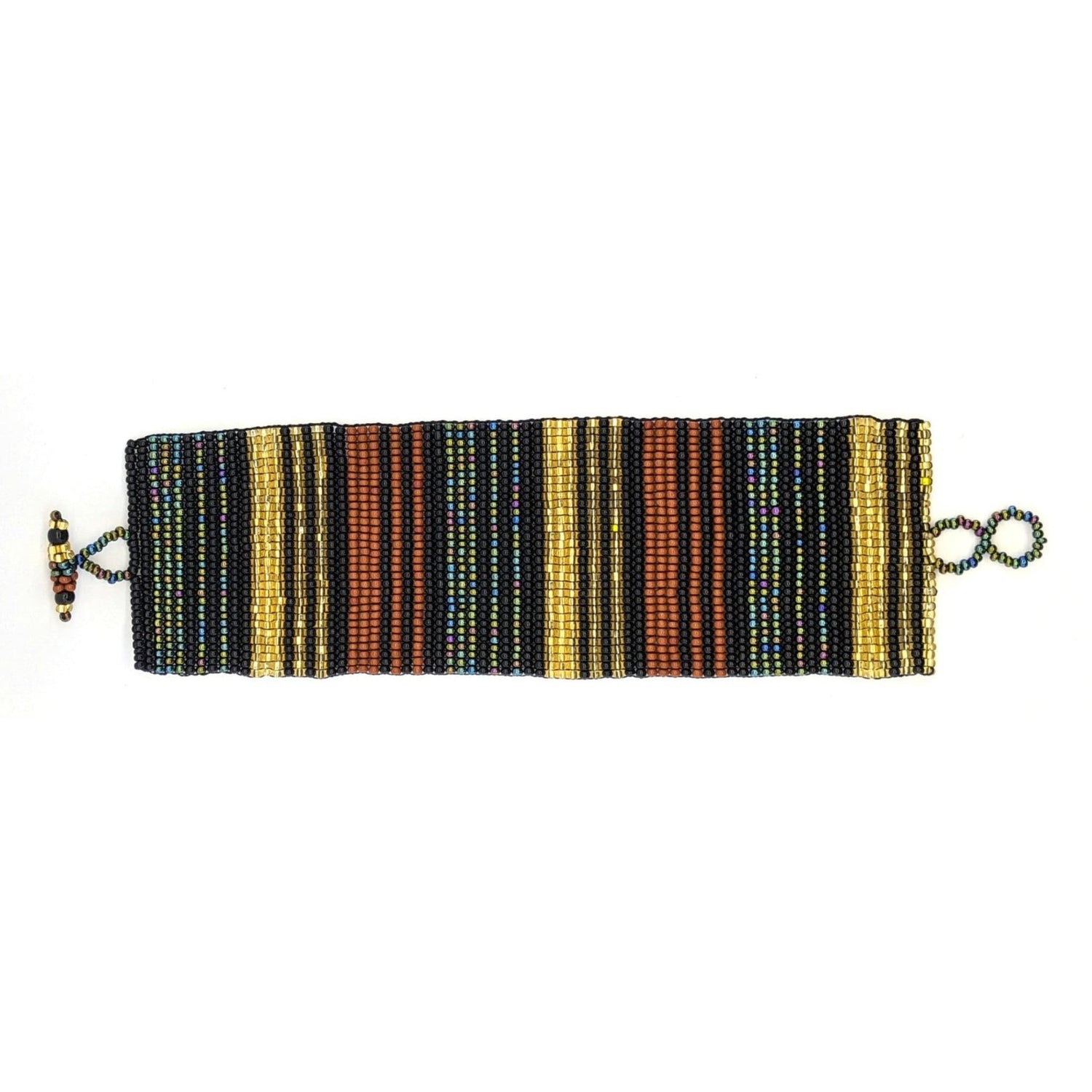 Sophisticated Autumn Wide Woven Stripes Beaded Bracelet - A Thread of Hope Guatemalan Fair Trade