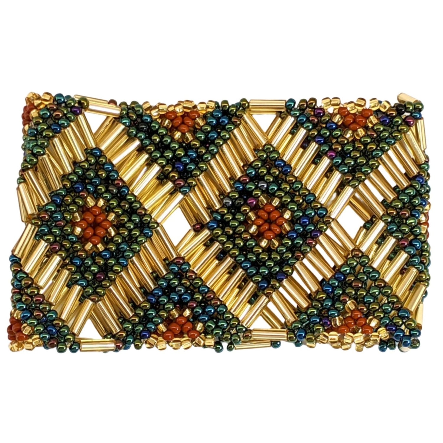 Sophisticated Autumn with Gold Beaded Elastic Geometric Cuff - A Thread of Hope Guatemalan Fair Trade