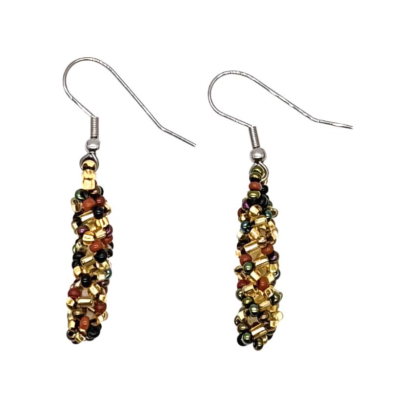 Sophisticated Autumn with Gold DNA Beaded Earrings - A Thread of Hope Guatemalan Fair Trade