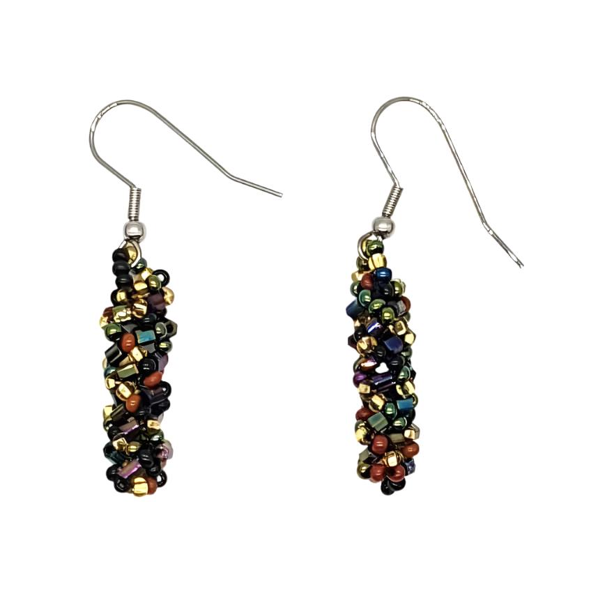 Sophisticated Autumn with Peacock Green DNA Beaded Earrings - A Thread of Hope Guatemalan Fair Trade