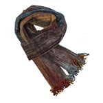 Southwest (Gold, Burgundy, Black, White and Gray) Bamboo Chenille Handwoven Scarf 8 x 68 - A Thread of Hope Guatemalan Fair Trade