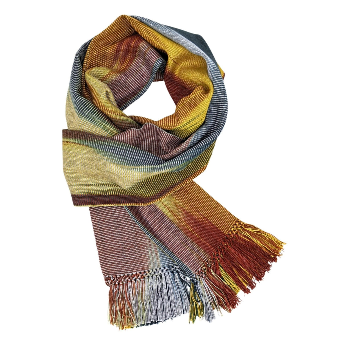 Southwest (Gold, Burgundy, Black, White, and Gray) Lightweight Bamboo Handwoven Scarf 8 x 68 (Copy) - A Thread of Hope Guatemalan Fair Trade