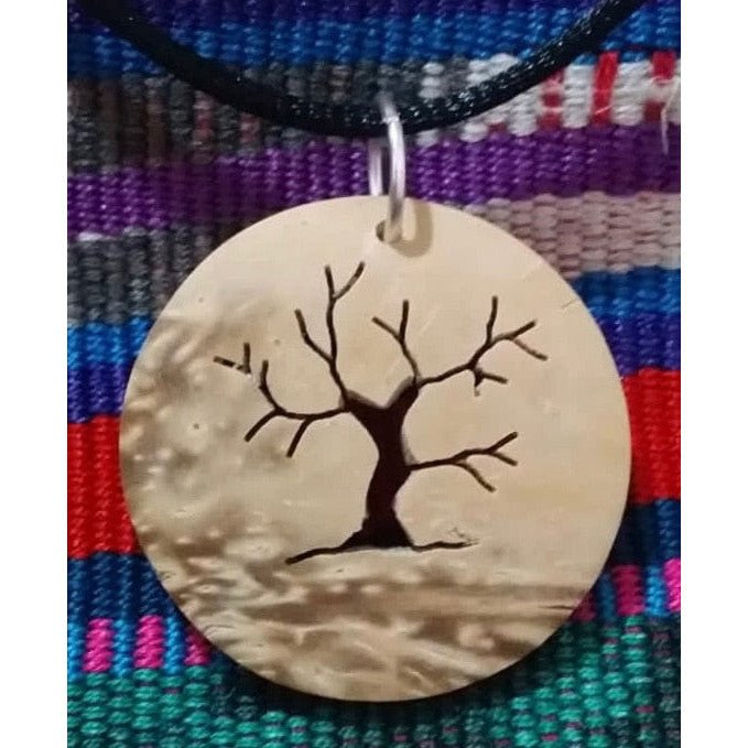 Tree of Life – Winter Coco Spirit Hand - Carved Coconut Shell Necklace - A Thread of Hope Guatemalan Fair Trade