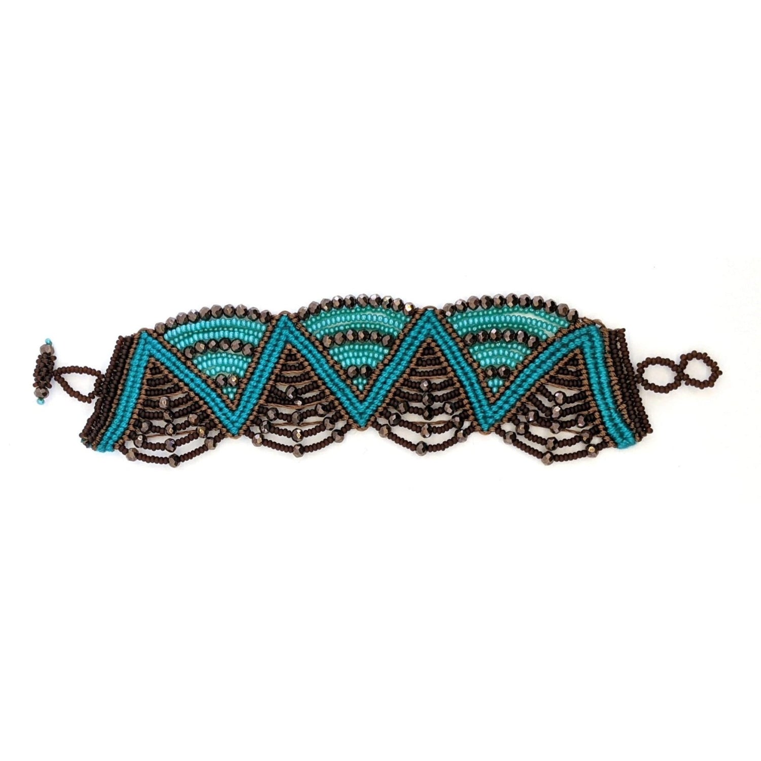 Turquoise and Bronze Volcanos Macrame, Crystals and Beads Bracelet - A Thread of Hope Guatemalan Fair Trade