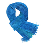 Turquoise and Celestial Blues Bamboo Chenille Scarf 8 x 68 - A Thread of Hope Guatemalan Fair Trade