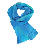 Turquoise and Celestial Blues Lightweight Bamboo Handwoven Scarf 8 x 68 - A Thread of Hope Guatemalan Fair Trade