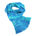 Turquoise and Celestial Blues Lightweight Bamboo Open - Weave Handwoven Scarf 8 x 68 - A Thread of Hope Guatemalan Fair Trade