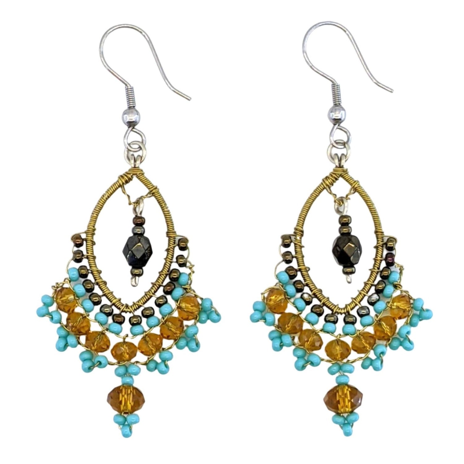 Turquoise, Bronze and Gold Catarina Beaded Earrings - A Thread of Hope Guatemalan Fair Trade