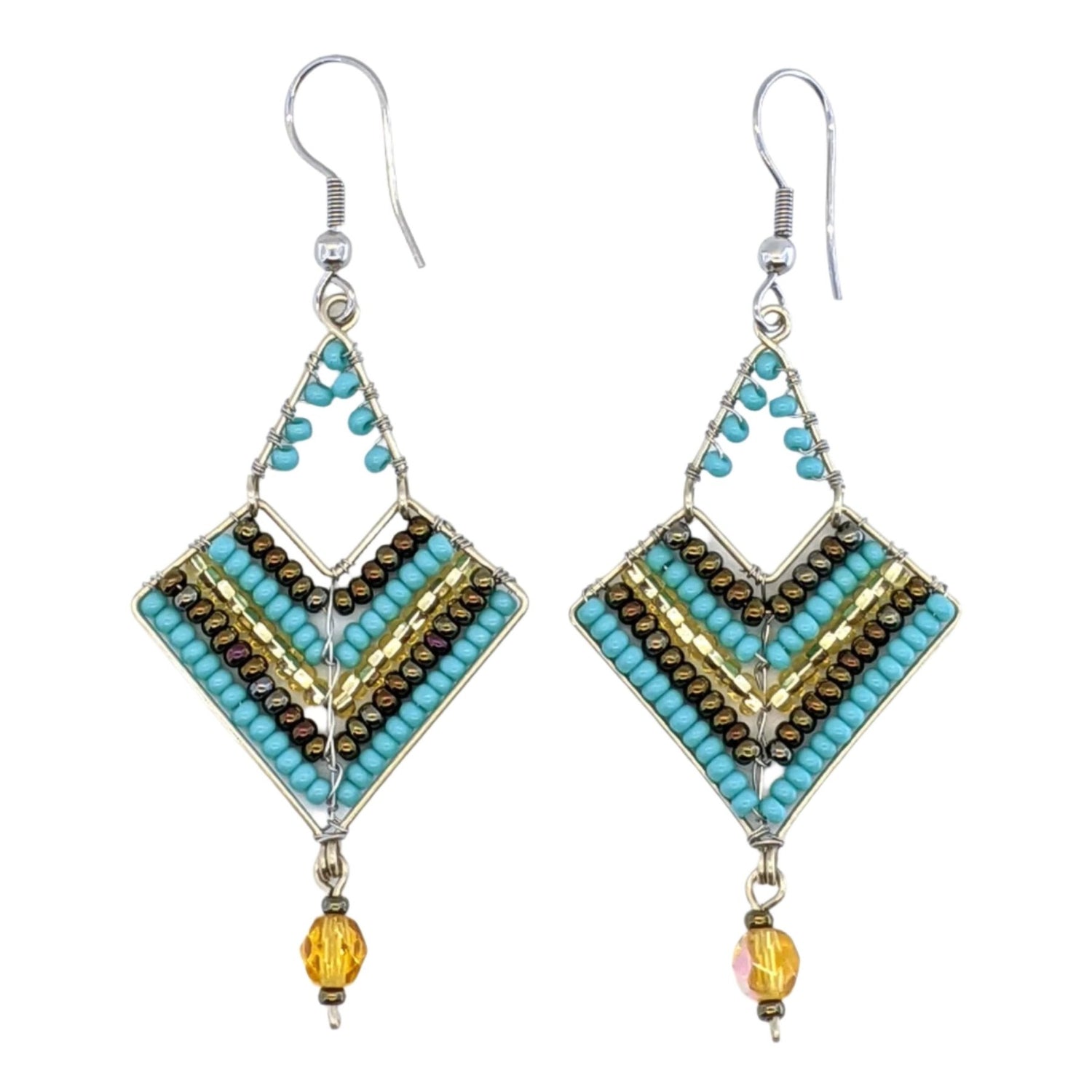 Turquoise, Bronze and Gold Chevron Earrings - A Thread of Hope Guatemalan Fair Trade