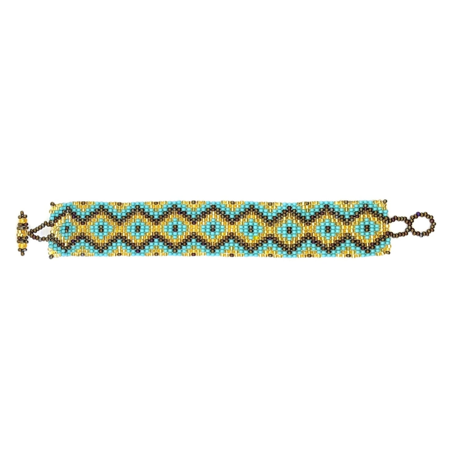 Turquoise, Bronze and Gold Diamonds Beaded Bracelet - A Thread of Hope Guatemalan Fair Trade