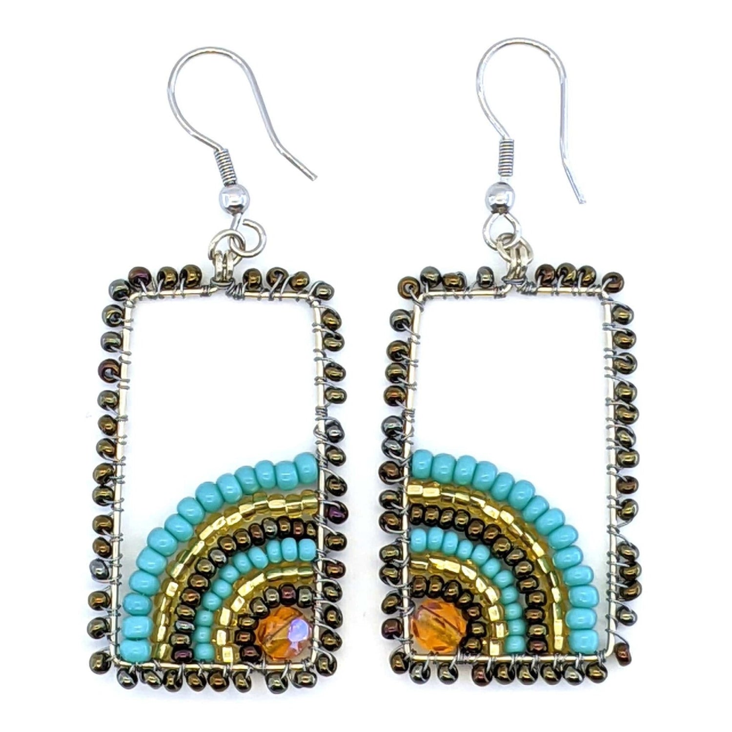 Turquoise, Bronze and Gold Julieta Beaded Earrings - A Thread of Hope Guatemalan Fair Trade